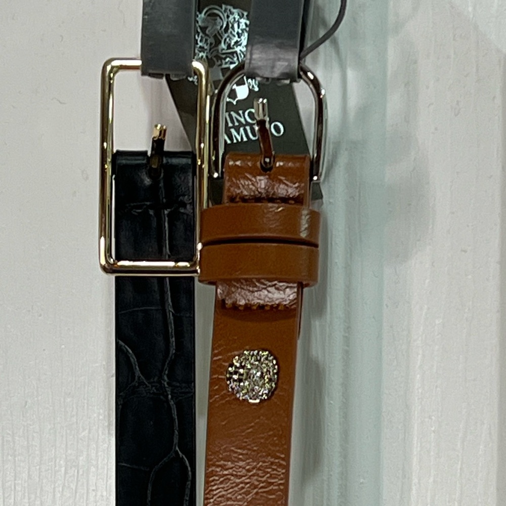 Set of two NWT Vince Camuto vegan leather belts one brown other black size M